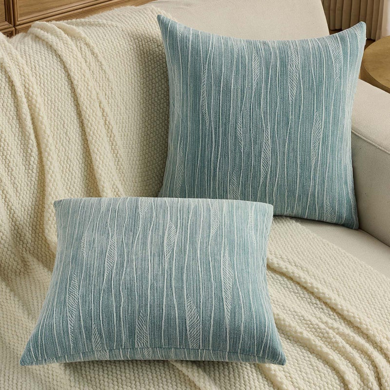 FUTEI Dyeing Teal Chenille Throw Pillow Covers 18x18 Inch Set of 2,Soft Line Textured Cushion Cases,Modern Home Decor for Couch Living Room - Image 5