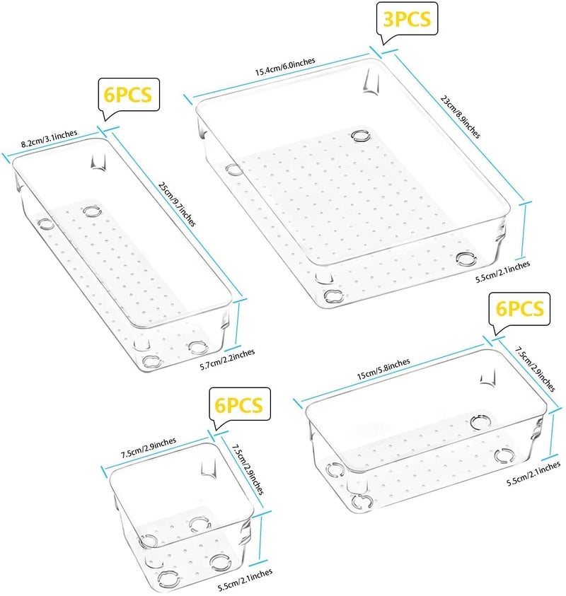 Kienlix Desk Drawer Organizer Trays Various Size Bathroom Organizer Storage Tray for Makeup Jewelries Utensils Bedroom Dresser Office and KitchenClear 21 Drawer - Image 2