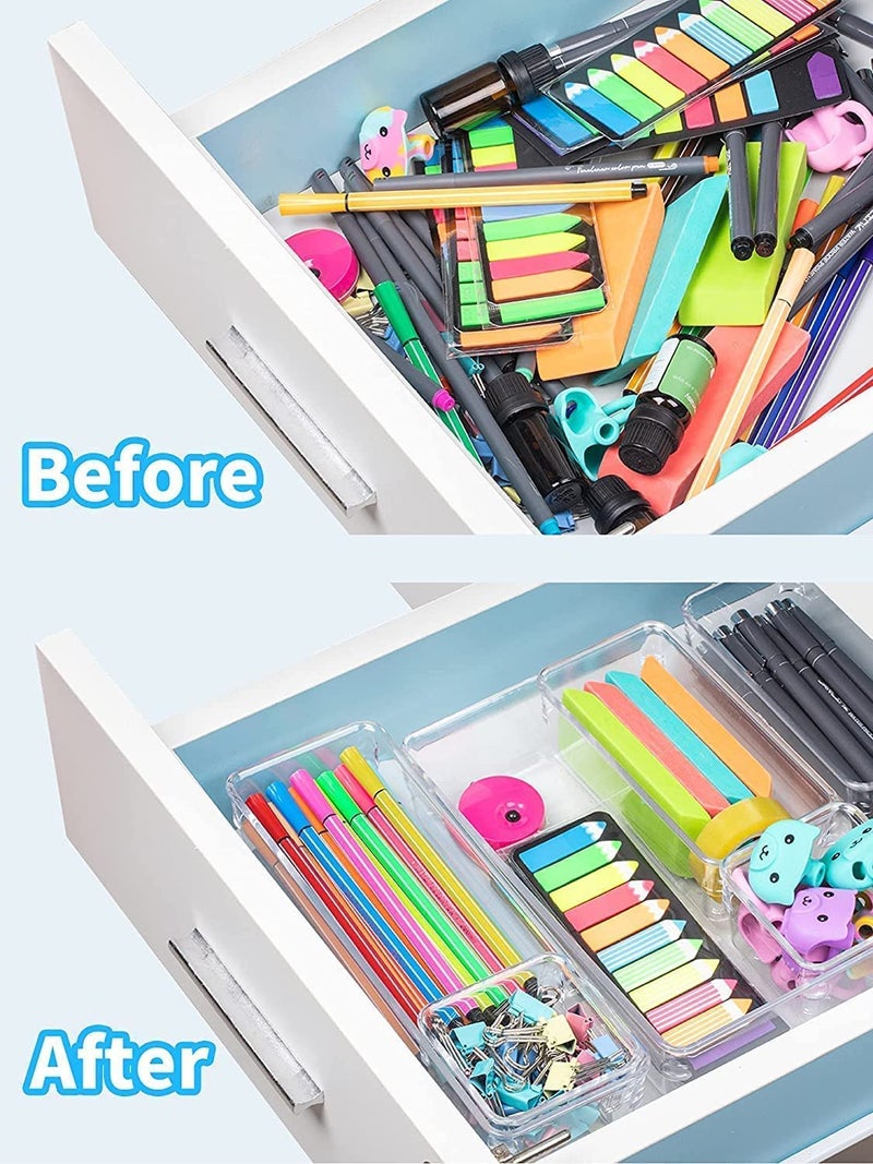 Kienlix Desk Drawer Organizer Trays Various Size Bathroom Organizer Storage Tray for Makeup Jewelries Utensils Bedroom Dresser Office and KitchenClear 21 Drawer - Image 4