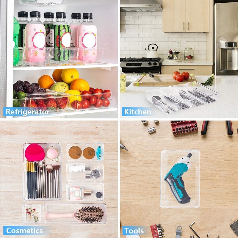 Kienlix Desk Drawer Organizer Trays Various Size Bathroom Organizer Storage Tray for Makeup Jewelries Utensils Bedroom Dresser Office and KitchenClear 21 Drawer - Image 5