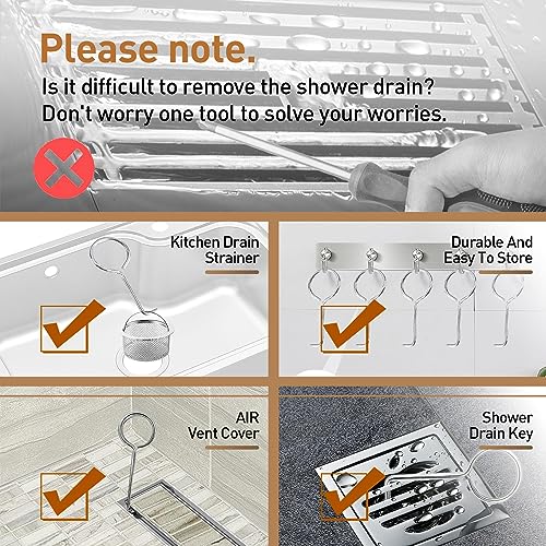 EUSTREER Drain Key Lifting Hooks - 5 Pack 304 Stainless Steel Drain Grate Puller Lift Out Key for Easy Shower Drain Cleaning, Silver - Image 2
