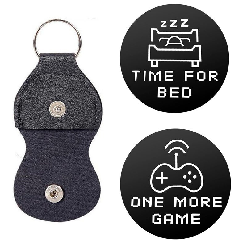 سلسلة مفاتيح جلدية بعملة قرار من الفولاذ المقاوم للصدأ - لعبة أخرى/وقت للنوم - Image 2