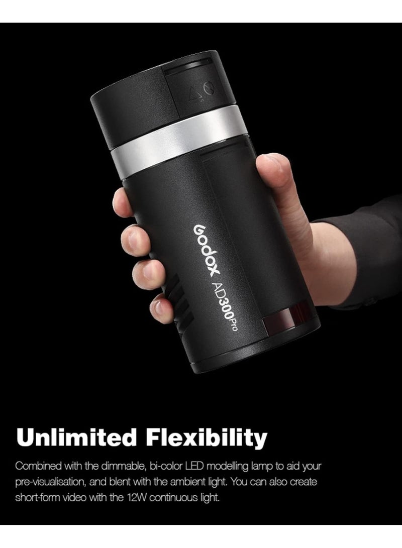 جودوكس فلاش جودوكس AD300Pro محمول بقوة 300 واط مزود بنظام لاسلكي 2.4 جيجاهرتز، بطارية ليثيوم قابلة لإعادة الشحن 2600 مللي أمبير، دعم TTL وHSS حتى 1/8000 ثانية، نطاق طاقة 9 مستويات، متوافق مع كاميرات كانون ونيكون وسوني وفوجي وفوجي فيلم وباناسونيك وأوليمبوس - Image 2