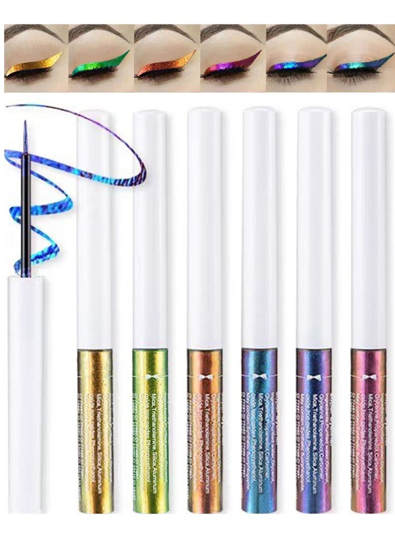 Eyeliner Pen 6pcs Multichrome Glitter Eyeliner Liquid Kit Metallic Shimmer Eye Shadow Set Long Lasting Waterproof Eyeshadows Glitter Makeup Set - Image 1