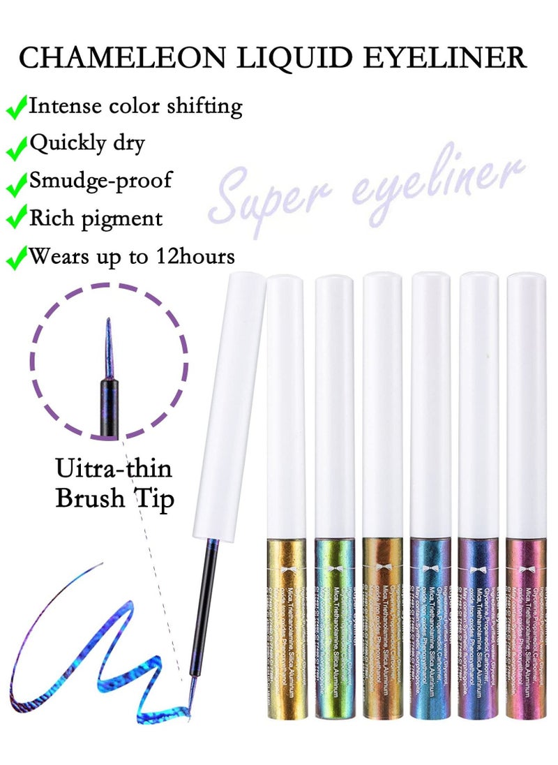 Eyeliner Pen 6pcs Multichrome Glitter Eyeliner Liquid Kit Metallic Shimmer Eye Shadow Set Long Lasting Waterproof Eyeshadows Glitter Makeup Set - Image 3