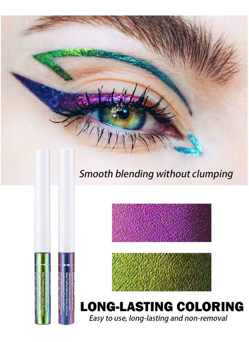 Eyeliner Pen 6pcs Multichrome Glitter Eyeliner Liquid Kit Metallic Shimmer Eye Shadow Set Long Lasting Waterproof Eyeshadows Glitter Makeup Set - Image 4