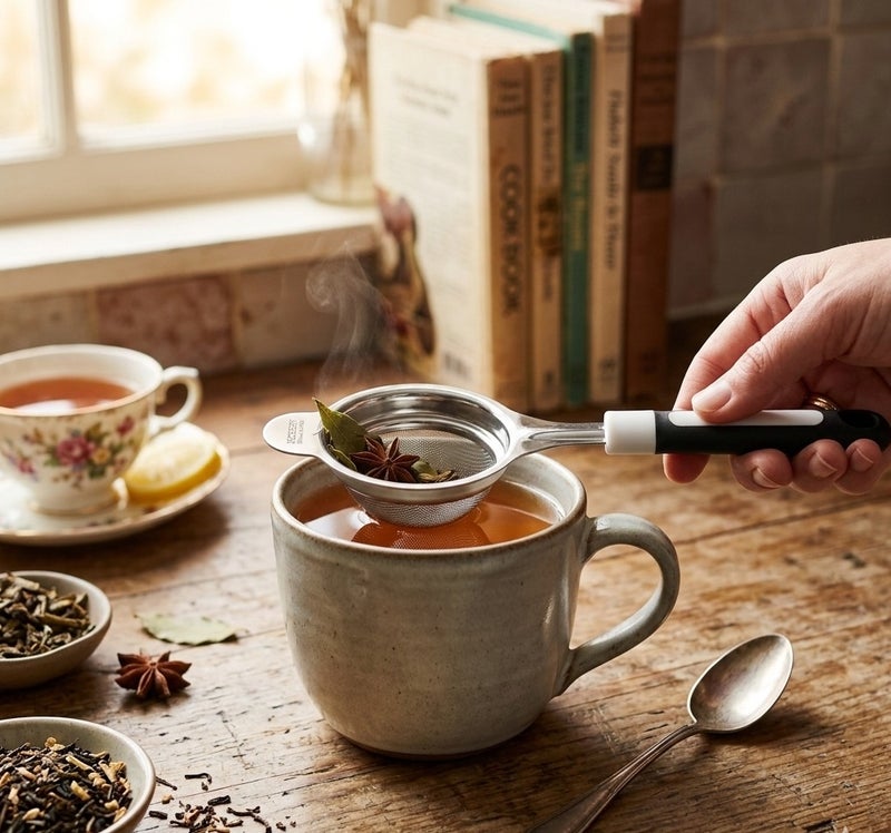 ديسينت ديسنت ستينلس ستيل تي ستراينر ويذ فاين ميش آند هيت ريزِستَنت هاندل | رييوزبل تي فلتر فور لوس تي، هيربس آند سبايسز - Image 5