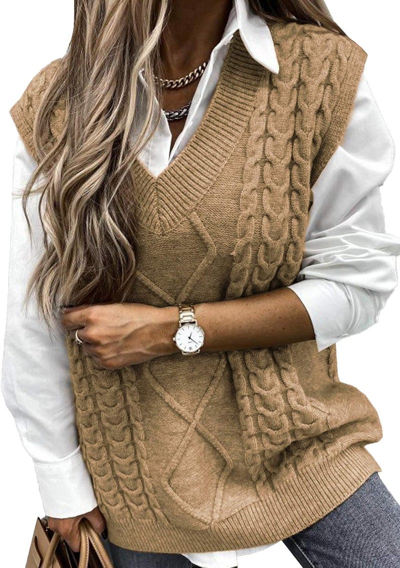 EVALESS Oversized Sweater Vest for Women V Neck Sleeveless Solid Color Loose Pullover Sweater - Image 1