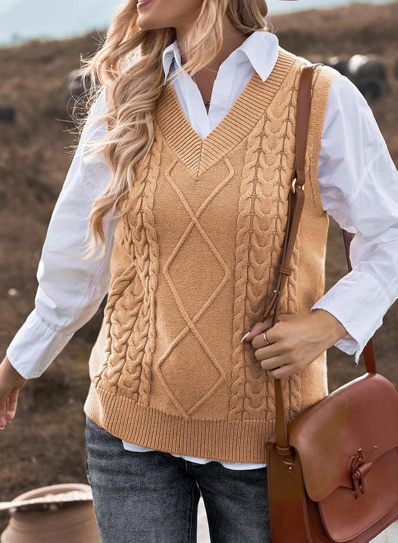 EVALESS Oversized Sweater Vest for Women V Neck Sleeveless Solid Color Loose Pullover Sweater - Image 2