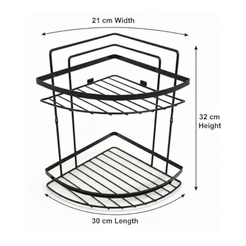 Stainless Steel Corner Bathroom Shelf, Shower Caddy Organizer Rack for Shampoo, Soap & Accessories, Rustproof Multipurpose Holder, comes with Screws & Anchors, Black. (2 Tier) - Image 2