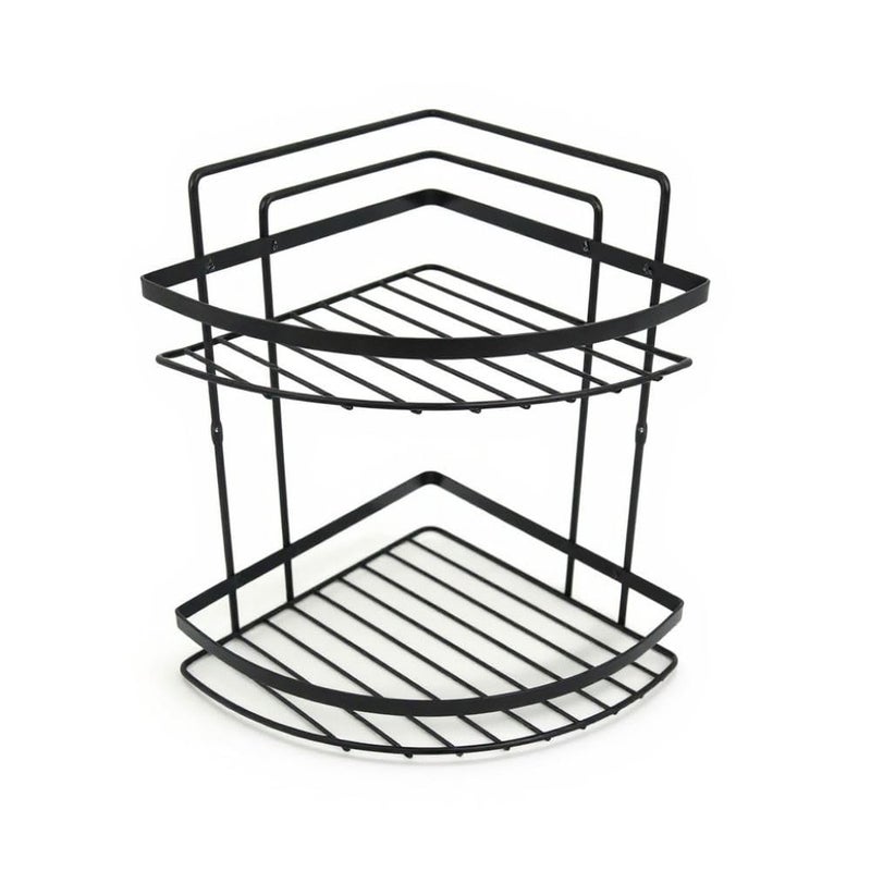 Stainless Steel Corner Bathroom Shelf, Shower Caddy Organizer Rack for Shampoo, Soap & Accessories, Rustproof Multipurpose Holder, comes with Screws & Anchors, Black. (2 Tier) - Image 1