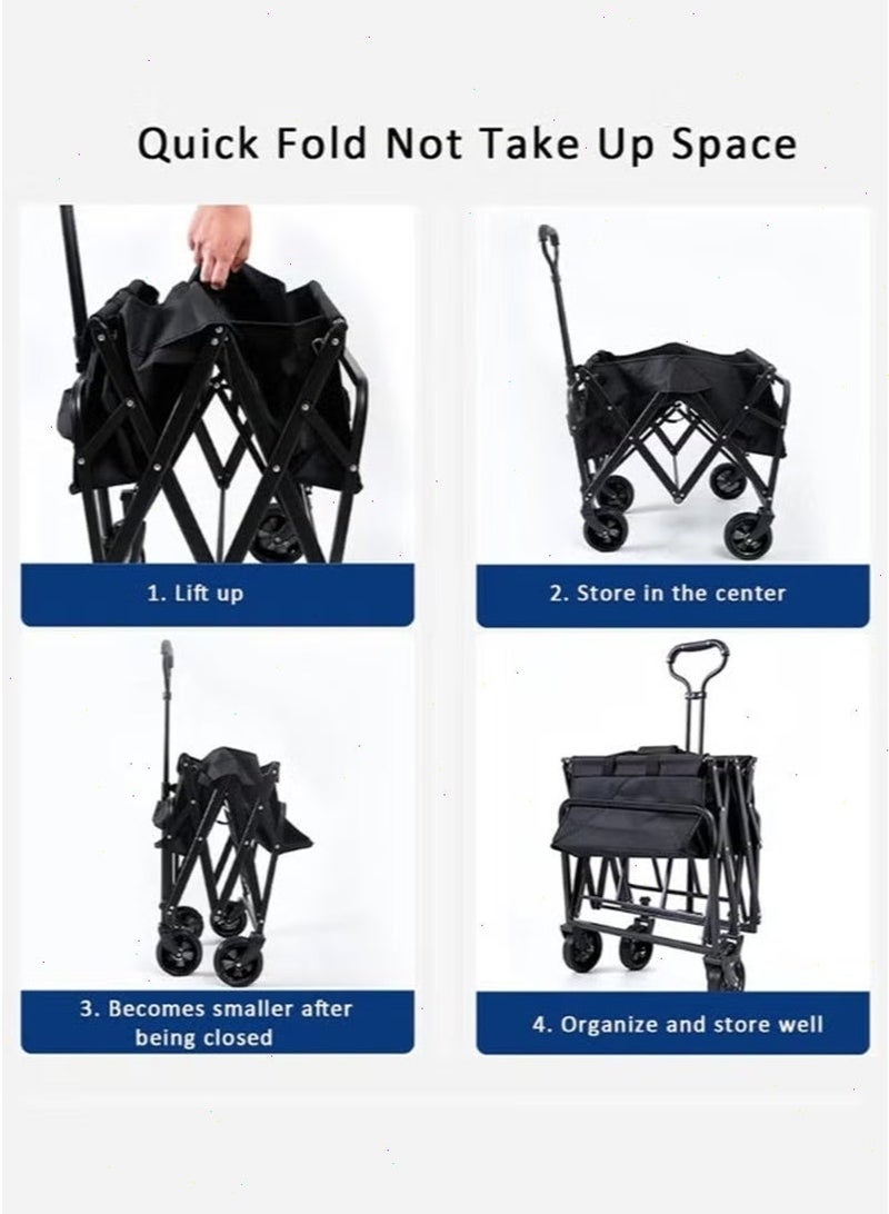 Yoawllty Foldable Shopping Cart—A versatile cart with a 100-kg weight capacity, featuring 360° swivel wheels, an adjustable handle, and water-resistant fabric—a portable cart ideal for grocery shopping, the beach, camping, and gardening. [Black] - Image 5