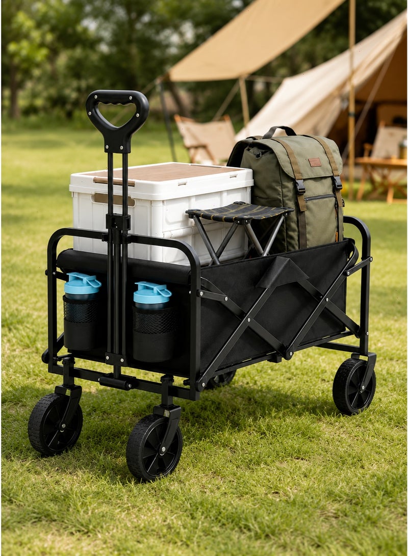 Yoawllty Foldable Shopping Cart—A versatile cart with a 100-kg weight capacity, featuring 360° swivel wheels, an adjustable handle, and water-resistant fabric—a portable cart ideal for grocery shopping, the beach, camping, and gardening. [Black] - Image 1