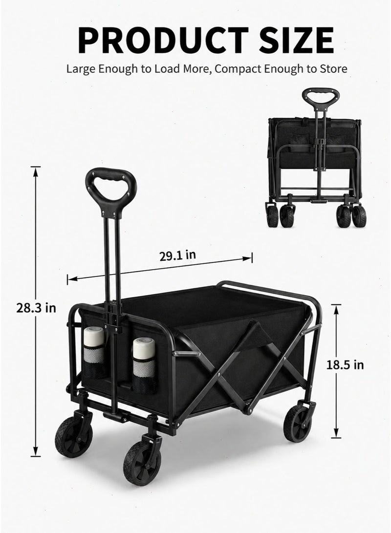 Yoawllty Foldable Shopping Cart, Collapsible Wagon Cart with 100 kg Capacity, 360 Degree Swivel Wheels and Adjustable Handle for Grocery, Camping and Beach, Black - Image 2