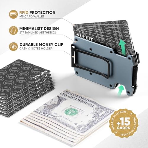 VULKIT Men's Minimalist Wallet RFID Blocking Metal Wallet with Money Clip Holds Up to 15 Cards - Image 2