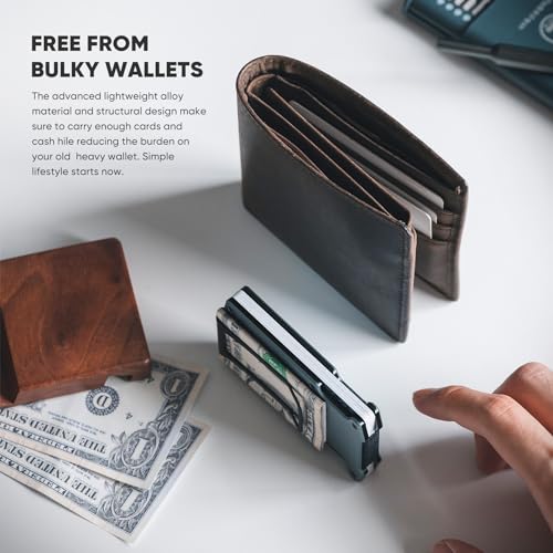 VULKIT Men's Minimalist Wallet RFID Blocking Metal Wallet with Money Clip Holds Up to 15 Cards - Image 3
