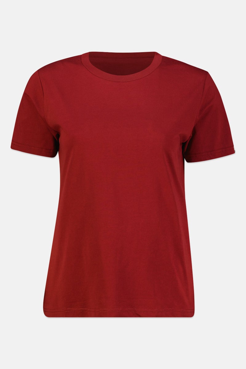 Fudo Comforts By Fudo Women Crew Neck Short Sleeve Plain T-Shirt, Brown - Image 3