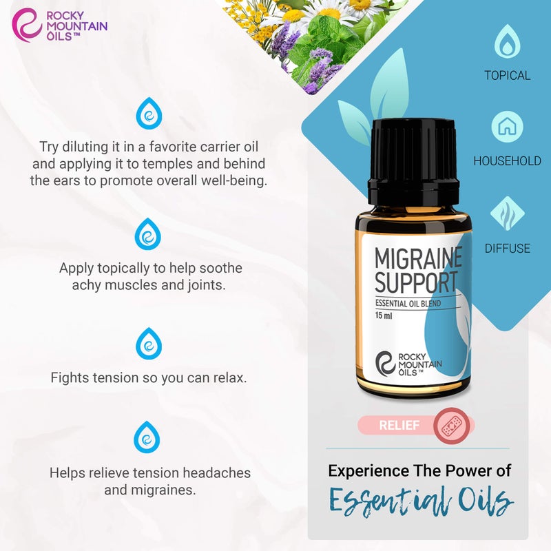 Rocky Mountain Oils Migraine Support Essential Oil Blend with Essential Oils - Aromatherapy Oils for Diffuser and Topical - Headache and Migraine Relief - 15ml - Image 4