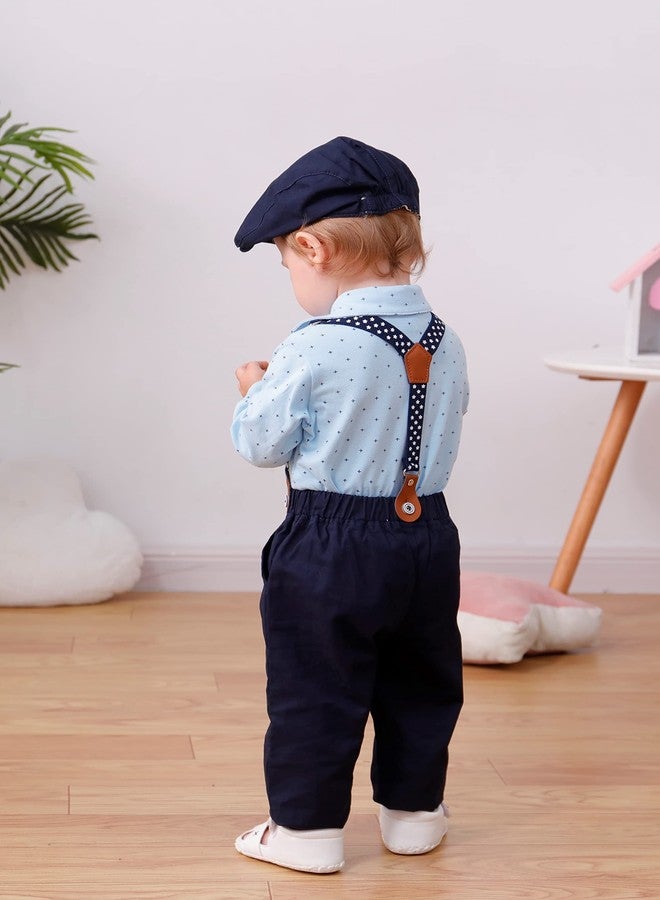 DISAUR Baby Boy Clothes Suits, Infant Gentleman Boy Outfit,Long Sleeve Shirts +Beret Hat + Suspender Pants + Bowtie 3-24M - Image 3