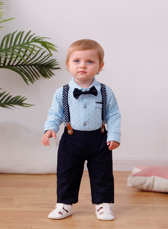 DISAUR Baby Boy Clothes Suits, Infant Gentleman Boy Outfit,Long Sleeve Shirts +Beret Hat + Suspender Pants + Bowtie 3-24M - Image 2