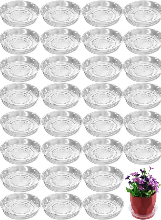 Planterhoma 30 Packs 4 Inches Small Clear Plant Saucers for Indoor Outdoor Use Heavy Duty Plastic Plant Trays for Planter Bulk Flower Pot Drip Trays to Catch Water, 4 to 20 Inch - Image 1