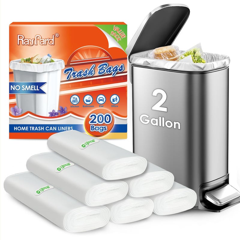 RayPard 200 Counts 2 Gallon (1.8-2 Gal) Small Trash Bags Garbage Bags by RayPard, fit 1.6,1.8,2,2.2 Gal Waste Basket, 6.5-7 Liter Strong Trash Can Liners for Home Office Kitchen Bathroom Bedroom, Clear - Image 1