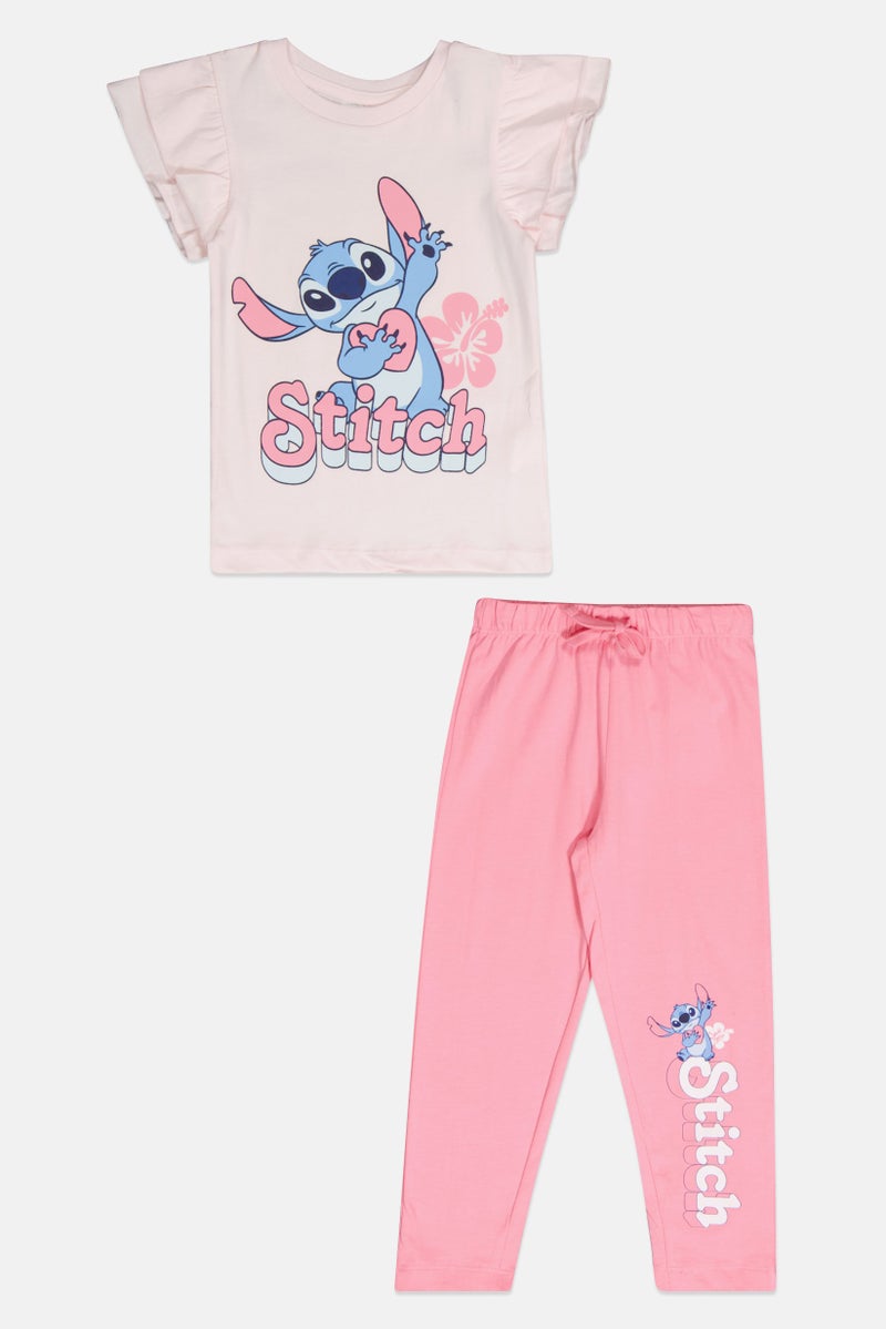 Disney Toddlers Girl 2 Pcs Lilo And Stitch Graphic Print Pajama Set, Pink - Image 1