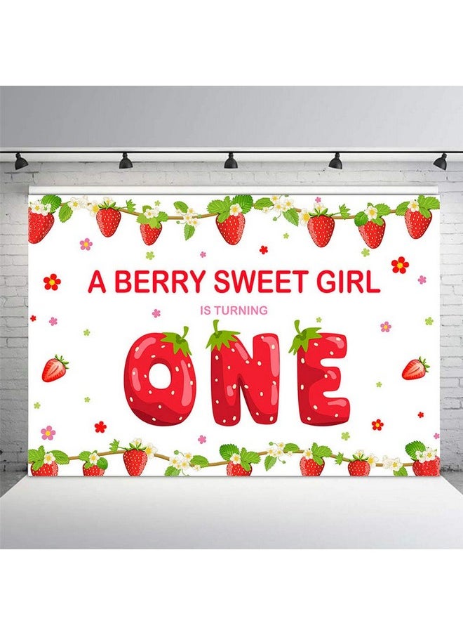 MEHOFOND Strawberry Girl First Birthday Party Photo Background Banner Berry Sweet Girl 1St One Birthday Red And Green Fruits Backdrops Props For Cake Table Supplies 7X5Ft  - Image 1