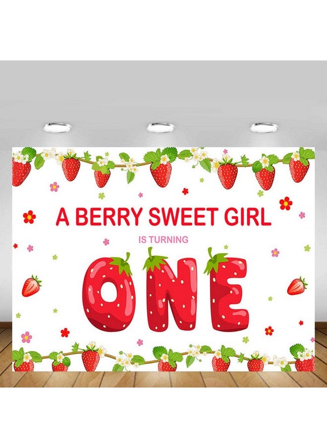MEHOFOND Strawberry Girl First Birthday Party Photo Background Banner Berry Sweet Girl 1St One Birthday Red And Green Fruits Backdrops Props For Cake Table Supplies 7X5Ft  - Image 3