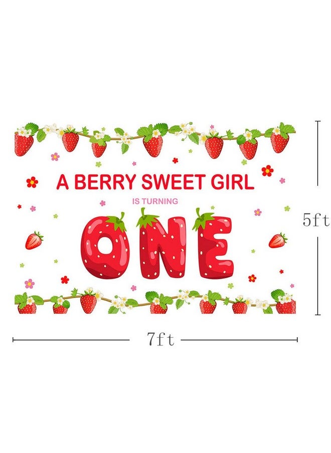 MEHOFOND Strawberry Girl First Birthday Party Photo Background Banner Berry Sweet Girl 1St One Birthday Red And Green Fruits Backdrops Props For Cake Table Supplies 7X5Ft  - Image 4
