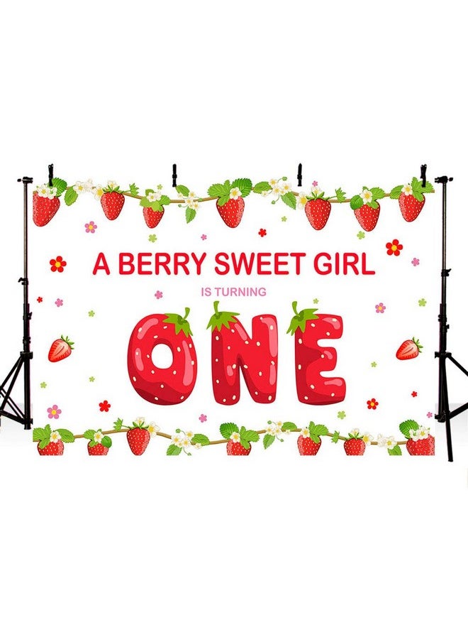 MEHOFOND Strawberry Girl First Birthday Party Photo Background Banner Berry Sweet Girl 1St One Birthday Red And Green Fruits Backdrops Props For Cake Table Supplies 7X5Ft  - Image 5