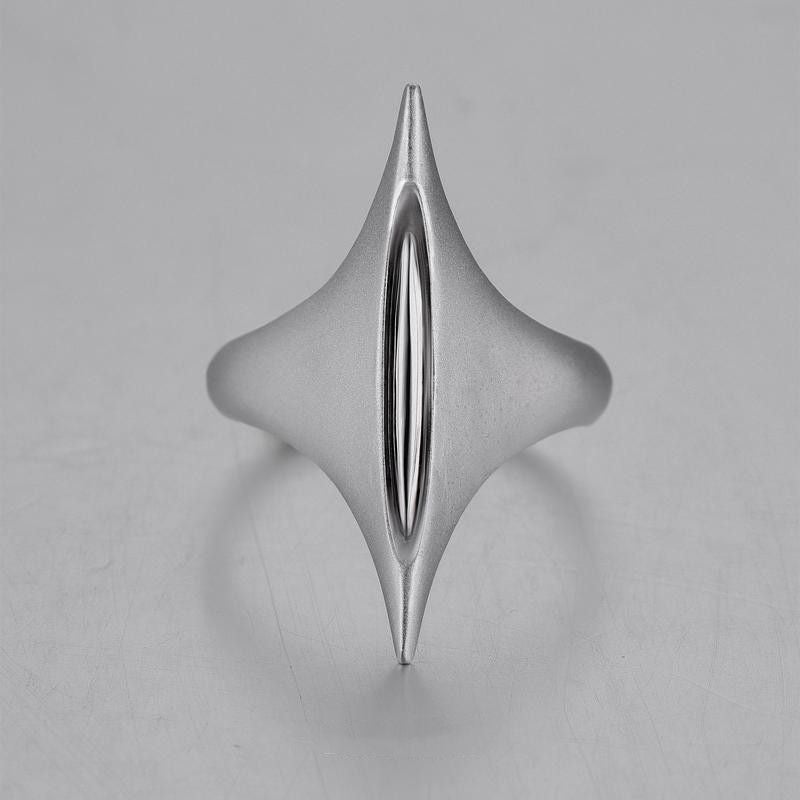 حلقة هندسية على شكل شفرة باللون الفضي - حلقة سبيكة للجنسين - Image 4