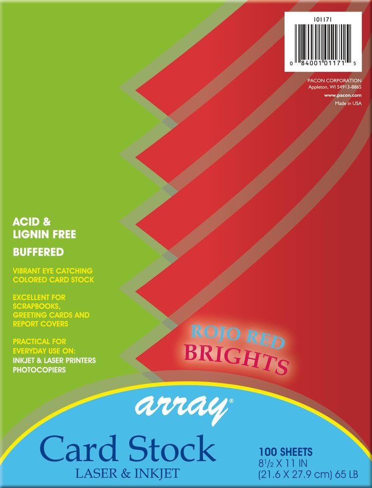 Pacon Card Stock, Rojo Red, 8-1/2" x 11", 100 Sheets - Image 1
