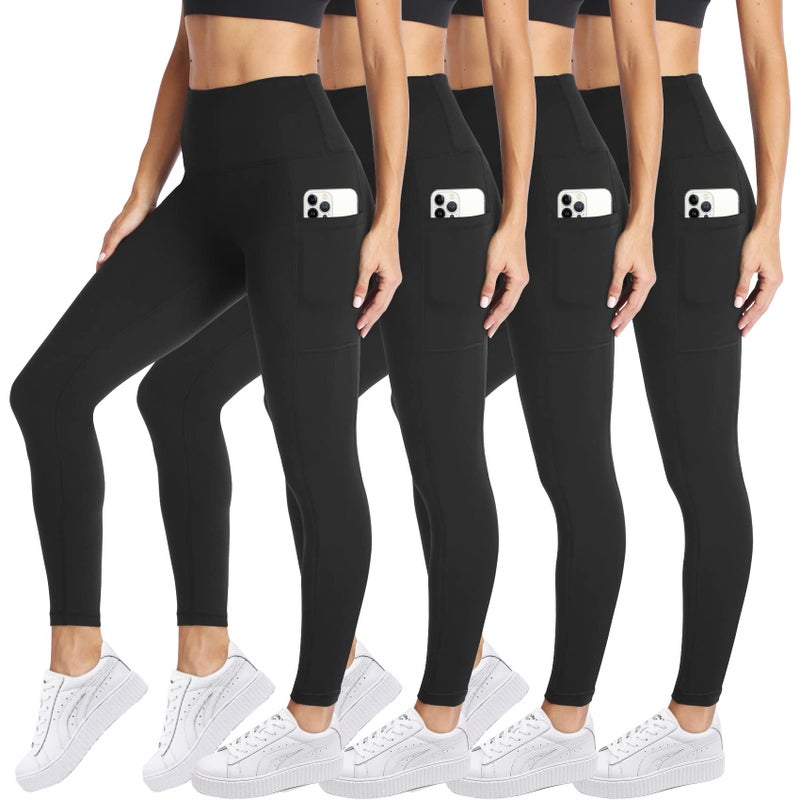 CAMPSNAIL 4 Pack Leggings with Pockets for Women - High Waisted Soft Tummy Control Slimming Black Yoga Pants Workout Running - Image 2