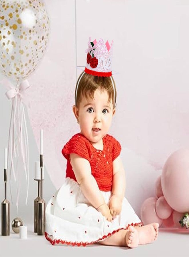 Agkvw Cherry 1st Birthday Crown for Girls - Sweet One Birthday Decorations, She's the Cherry on Top First Bday Hat, Berry Sweet One Bday Decor - Image 5