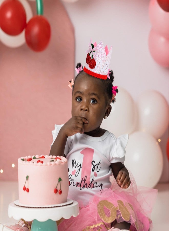 Agkvw Cherry 1st Birthday Crown for Girls - Sweet One Birthday Decorations, She's the Cherry on Top First Bday Hat, Berry Sweet One Bday Decor - Image 3