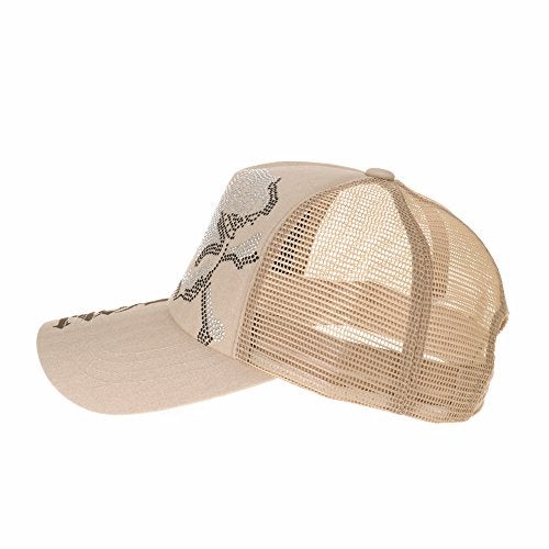 WITHMOONS Meshed Baseball Cap Skull Rhinestones Trucker Hat KR1751 (Beige) - Image 2
