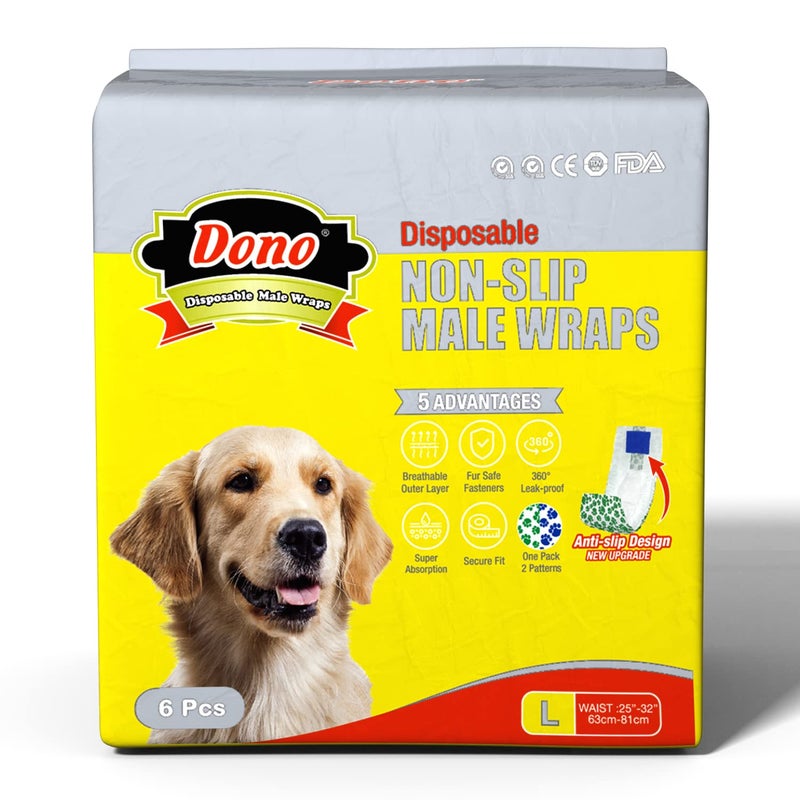 Dono Male Dog Diapers, Non-Slip Design, Super Absorbent, 6 Pack, L Size, For Male Dogs, Dog Owners - Image 1