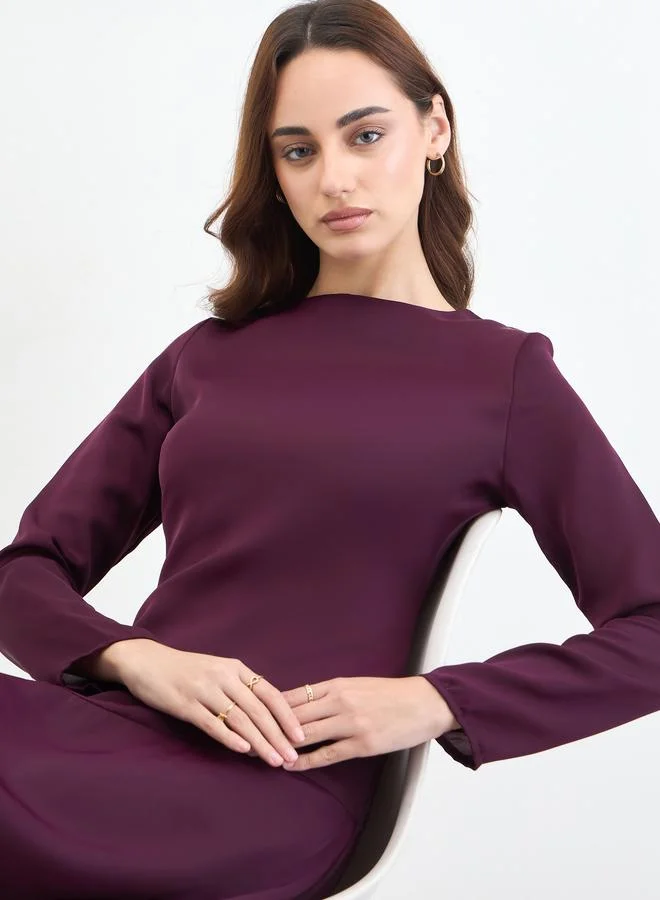 Styli Burgundy Long Sleeve A-Line Maxi Dress