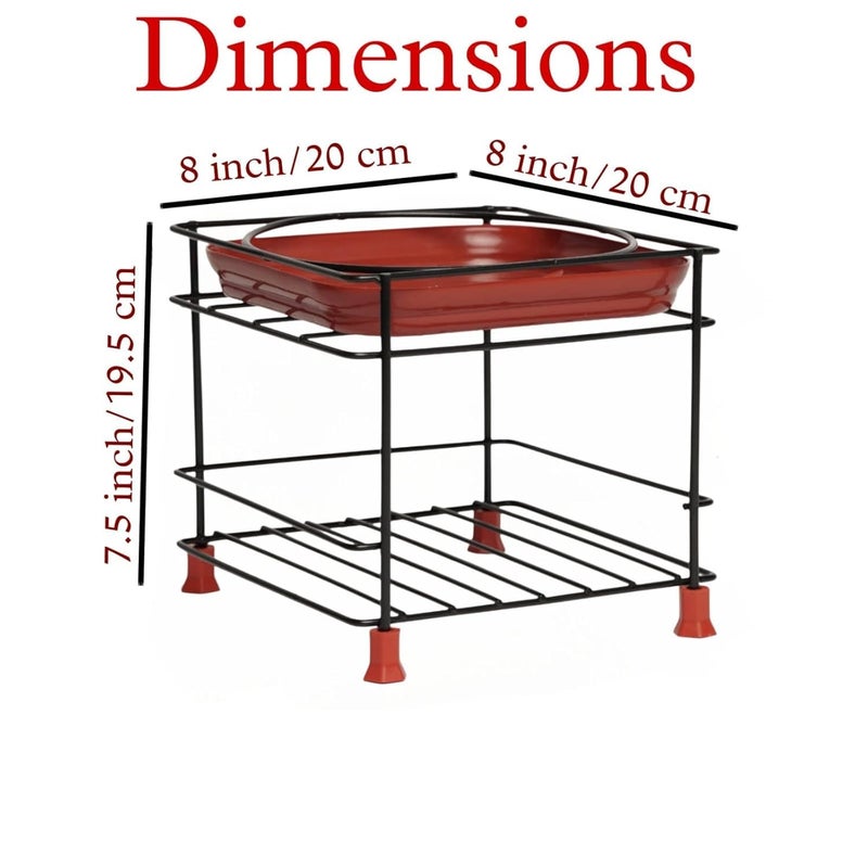 M2 ENTERPRISE Stainless Steel Round Base Matka Stand for Water Pot Kitchen Rack with Free Tray Cup Glass Dish Organizer Matka Stand For Kitchen with 4 Heavy Plastic Legs Flower Pot Container - Image 4