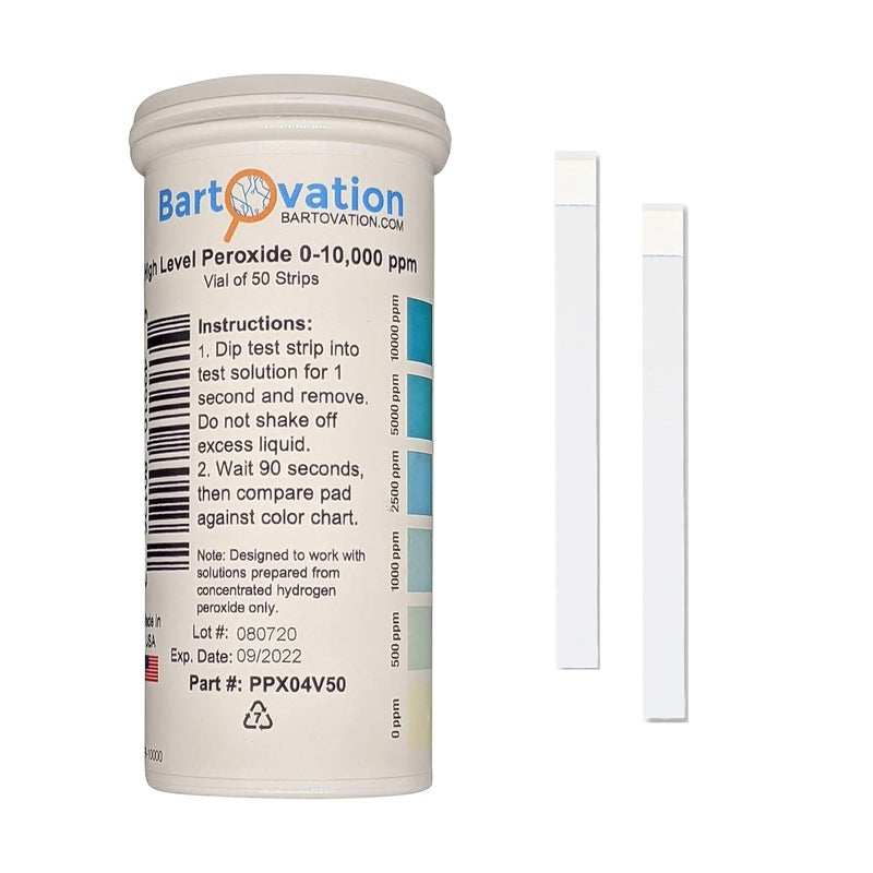 Bartovation Very High Level Peroxide Test Strips 010000 ppm Vial of 50 Strips - Image 1
