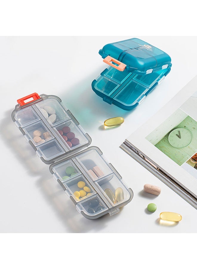 Generic Pill box - portable supplement tablet container box, with 10 compartments - medicinal capsules, vitamin foldable organizer dispenser bracket, multiple classified drug compartments, used for travel pocket bag storage - (transparent gray) - Image 1