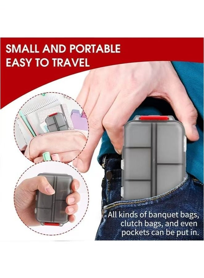 Generic Pill box - portable supplement tablet container box, with 10 compartments - medicinal capsules, vitamin foldable organizer dispenser bracket, multiple classified drug compartments, used for travel pocket bag storage - (transparent gray) - Image 2
