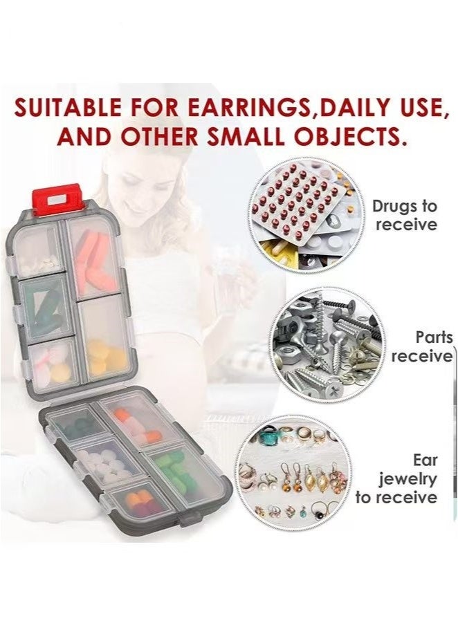 Generic Pill box - portable supplement tablet container box, with 10 compartments - medicinal capsules, vitamin foldable organizer dispenser bracket, multiple classified drug compartments, used for travel pocket bag storage - (transparent gray) - Image 5
