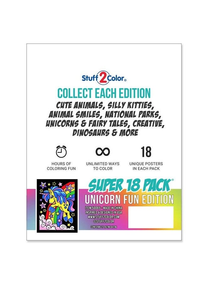 Stuff2Color - Super Pack Of 18 Fuzzy Velvet Coloring Posters (Unicorn Fun Edition) Great For Family Time Arts And Crafts Travel Quiet Time Sharing Parties [All Ages: Kids Girls Adults Toddlers Teens] - Image 1