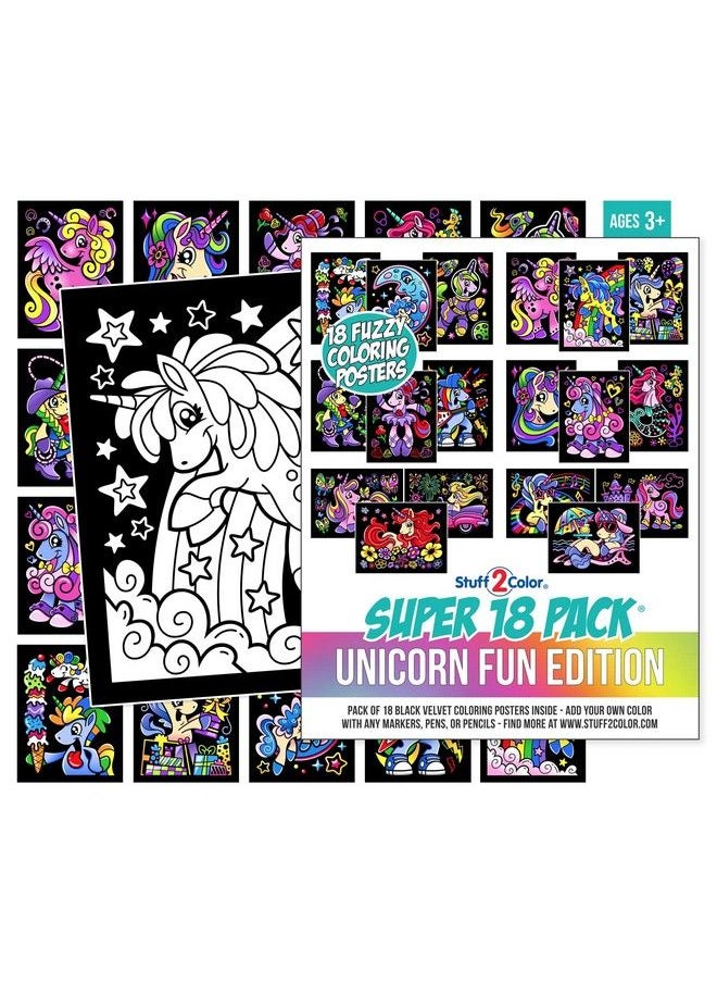 Stuff2Color - Super Pack Of 18 Fuzzy Velvet Coloring Posters (Unicorn Fun Edition) Great For Family Time Arts And Crafts Travel Quiet Time Sharing Parties [All Ages: Kids Girls Adults Toddlers Teens] - Image 1