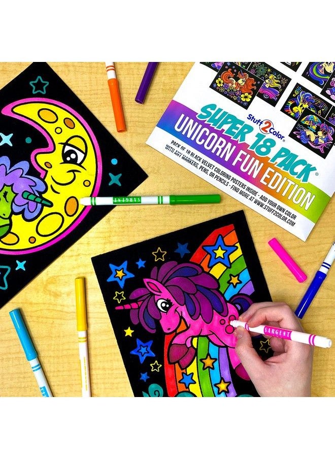 Stuff2Color - Super Pack Of 18 Fuzzy Velvet Coloring Posters (Unicorn Fun Edition) Great For Family Time Arts And Crafts Travel Quiet Time Sharing Parties [All Ages: Kids Girls Adults Toddlers Teens] - Image 1
