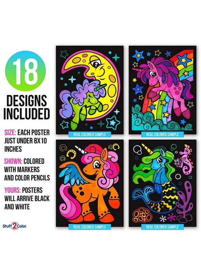 Stuff2Color - Super Pack Of 18 Fuzzy Velvet Coloring Posters (Unicorn Fun Edition) Great For Family Time Arts And Crafts Travel Quiet Time Sharing Parties [All Ages: Kids Girls Adults Toddlers Teens] - Image 1