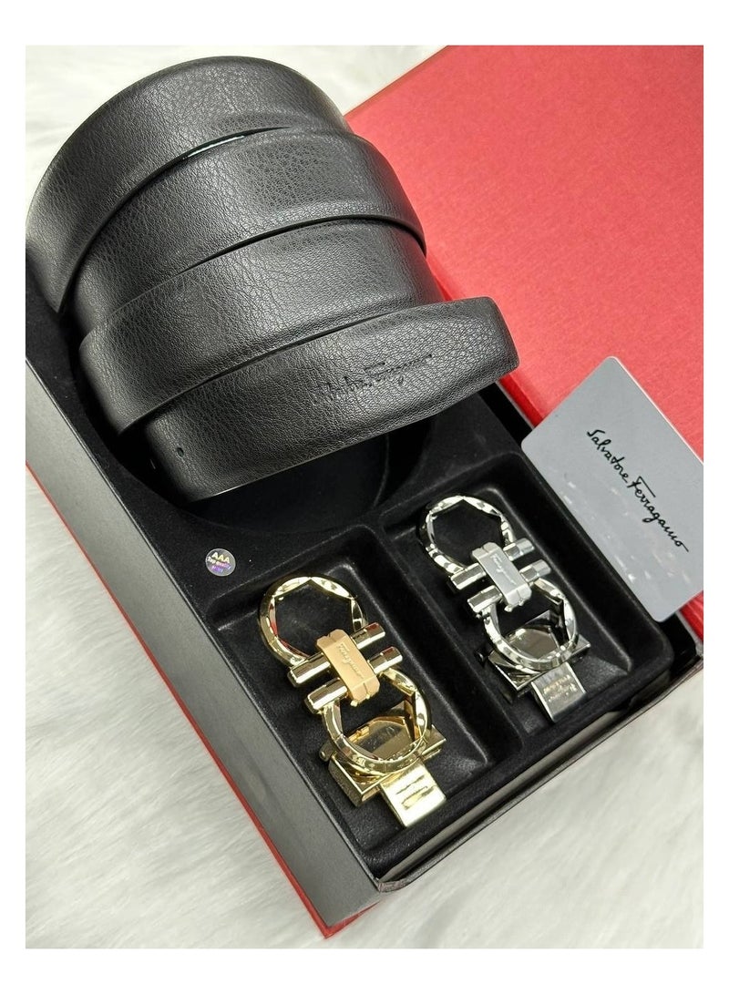 FERRAGAMO Elegant Ferragamo-Inspired Leather Belt Set – Dual Buckle Styles - Image 2