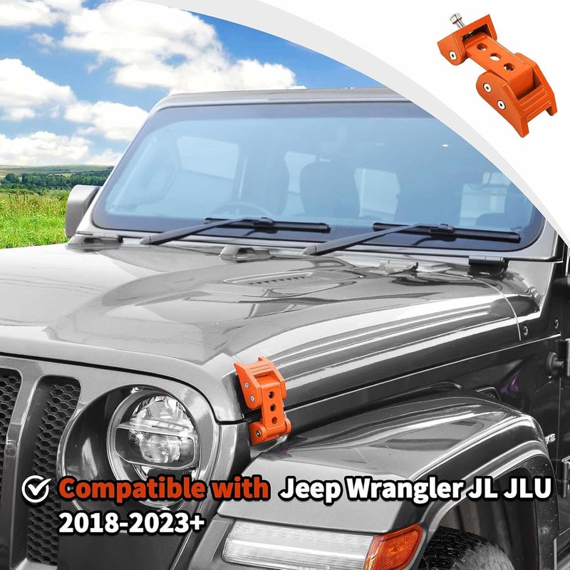 JWWY Aluminum Hood Latches for Jeep Wrangler & Gladiator - Lock Kit Compatible with JK/JKU 2007-2017, JL/JLU 2018-2024, JT 2020-2024 - Orange - Image 3